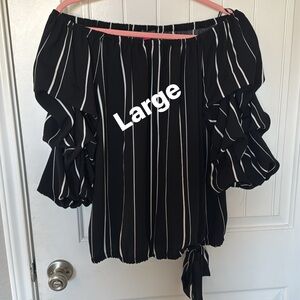 Vince Camuto Black and White Ruffle Sleeve Blouse